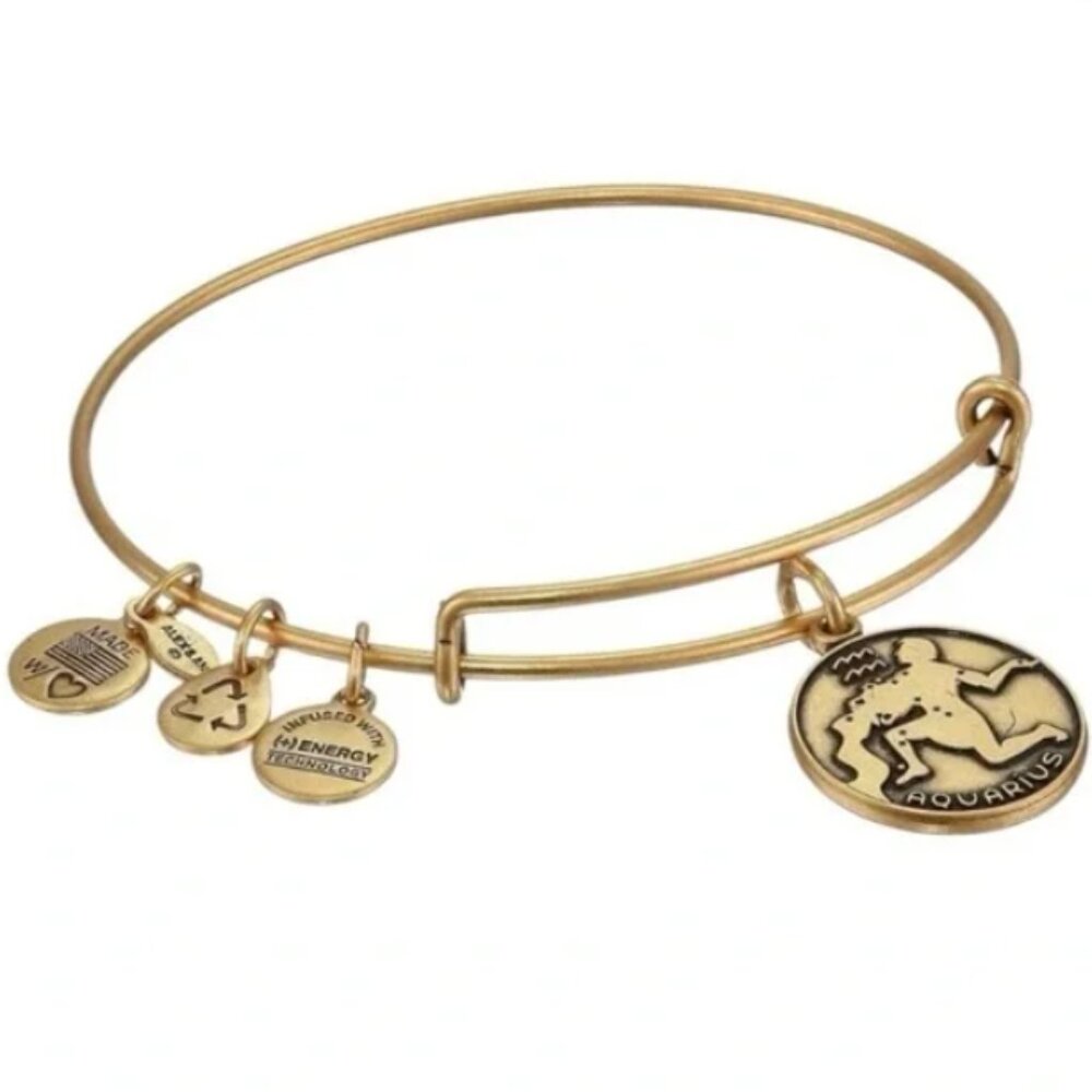 Alex and Ani Authentic Aquarius Rafaelian Gold Expandable Charm Bangle
